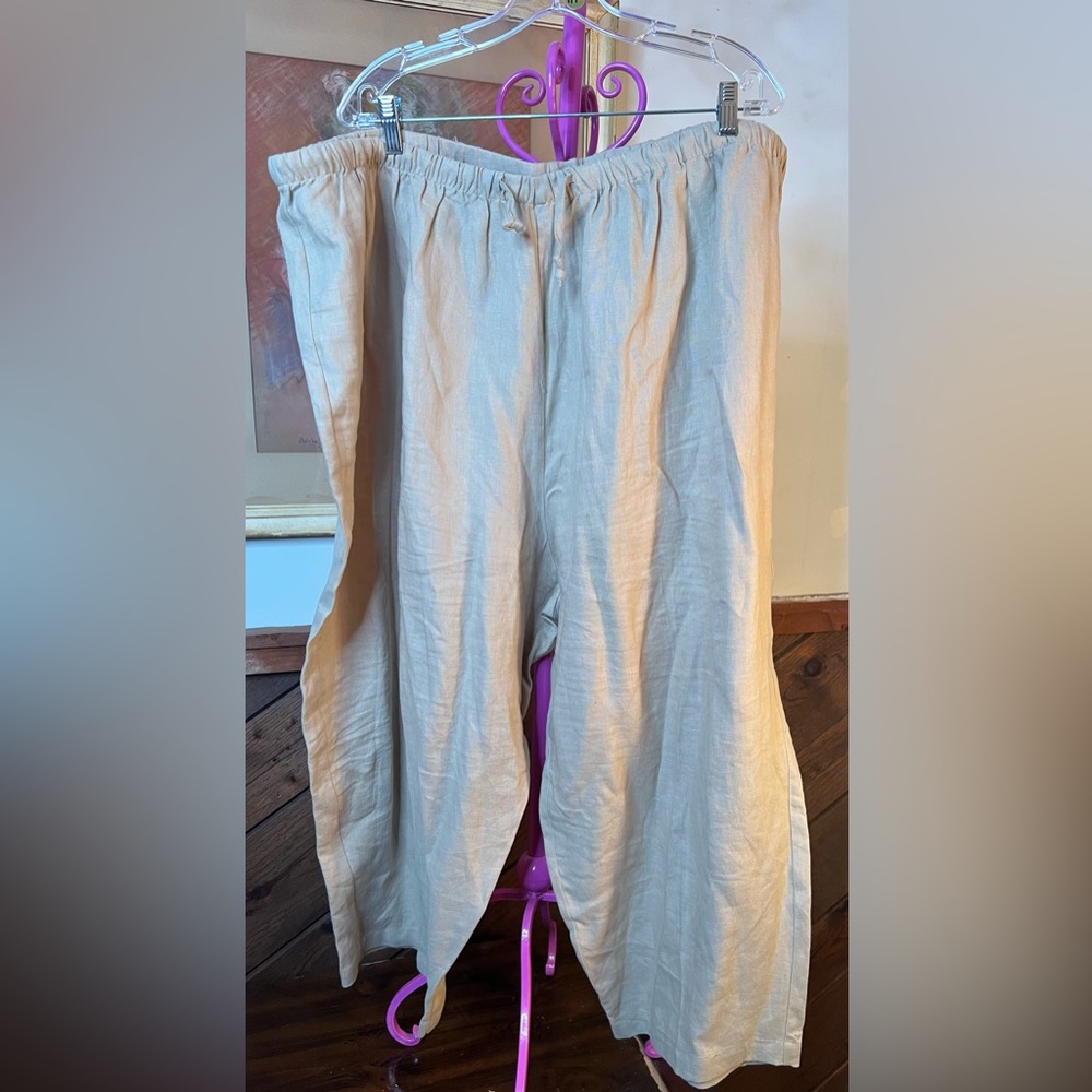 Plus Bridgewater Studio Tan Linen Capri Pants 32W